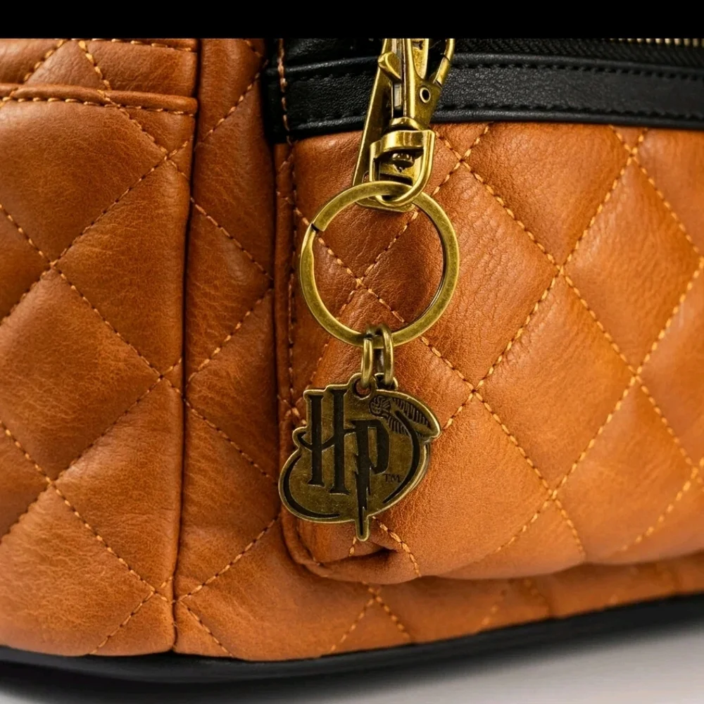 Loungefly Quilted Brown Backpack with Hogwarts Crest